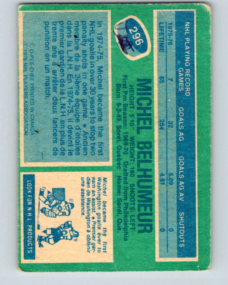 1976-77 OPC #296 Michel Belhumeur Atlanta Flames V2251