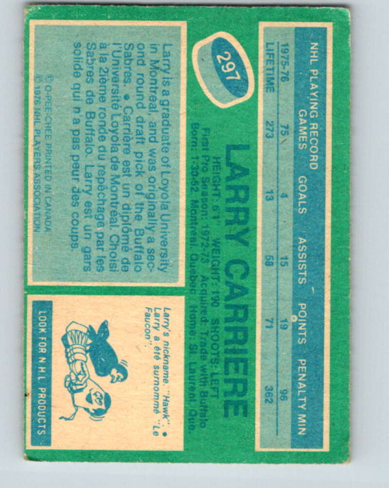 1976-77 OPC #297 Larry Carriere Atlanta Flames V2254