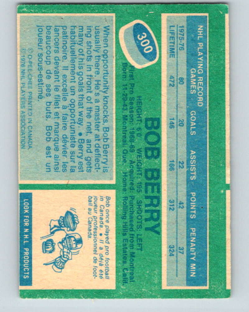 1976-77 OPC #300 Bob Berry Los Angeles Kings V2256