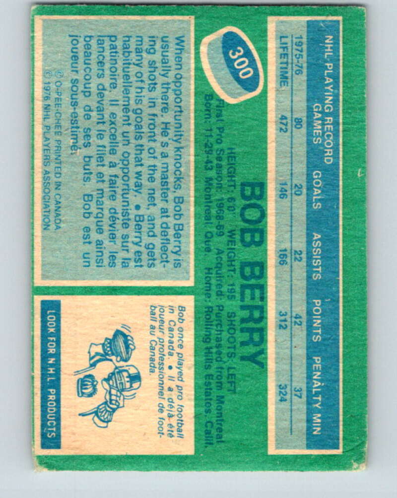 1976-77 OPC #300 Bob Berry Los Angeles Kings V2257