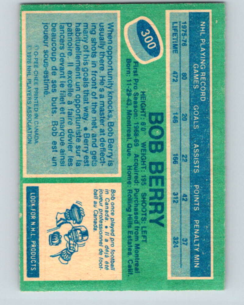1976-77 OPC #300 Bob Berry Los Angeles Kings V2259