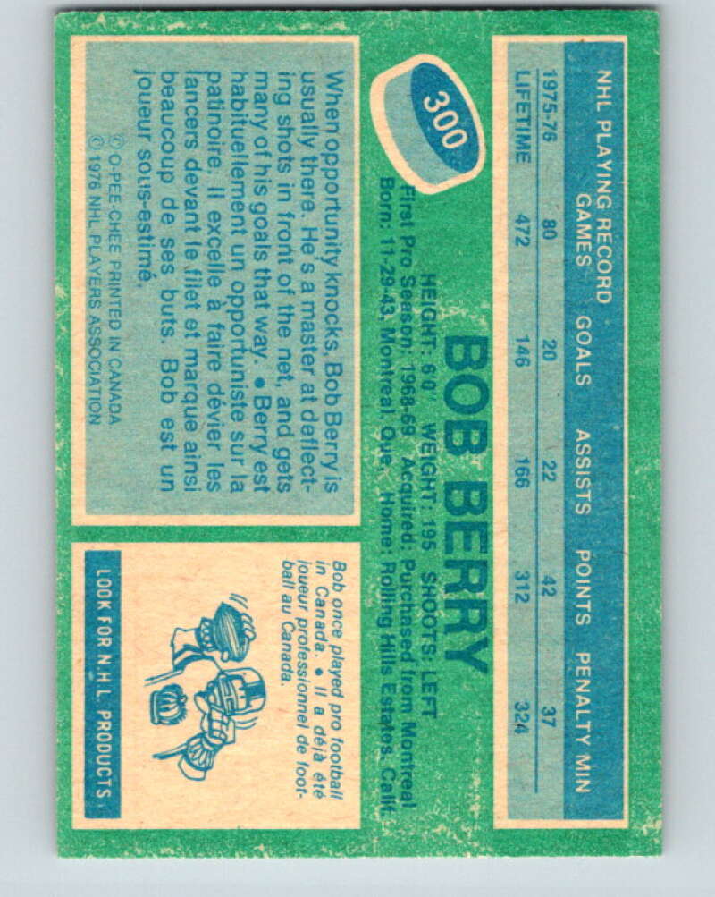 1976-77 OPC #300 Bob Berry Los Angeles Kings V2260