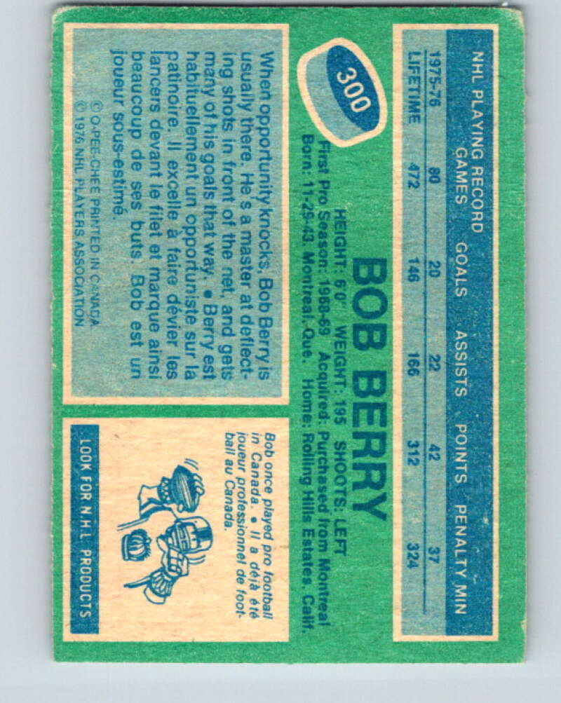 1976-77 OPC #300 Bob Berry Los Angeles Kings V2261