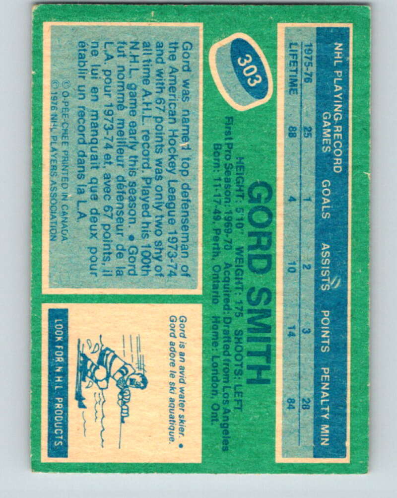 1976-77 OPC #303 Gord Smith RC Rookie Washington Capitals V2264