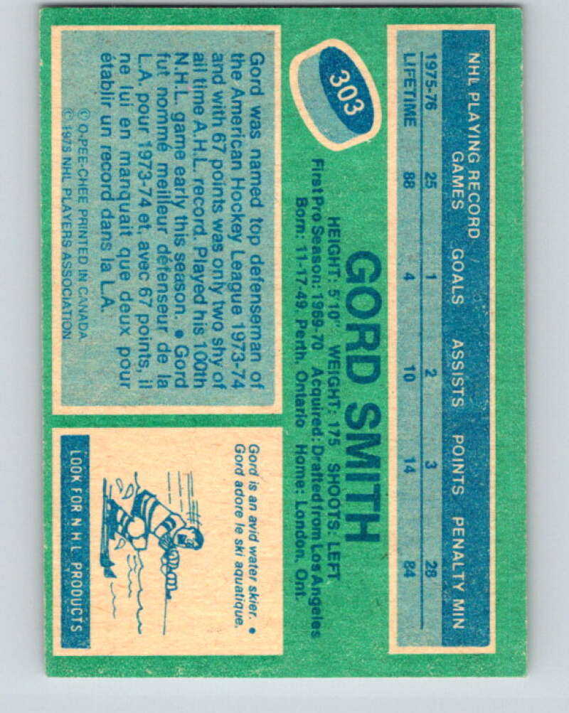 1976-77 OPC #303 Gord Smith RC Rookie Washington Capitals V2266