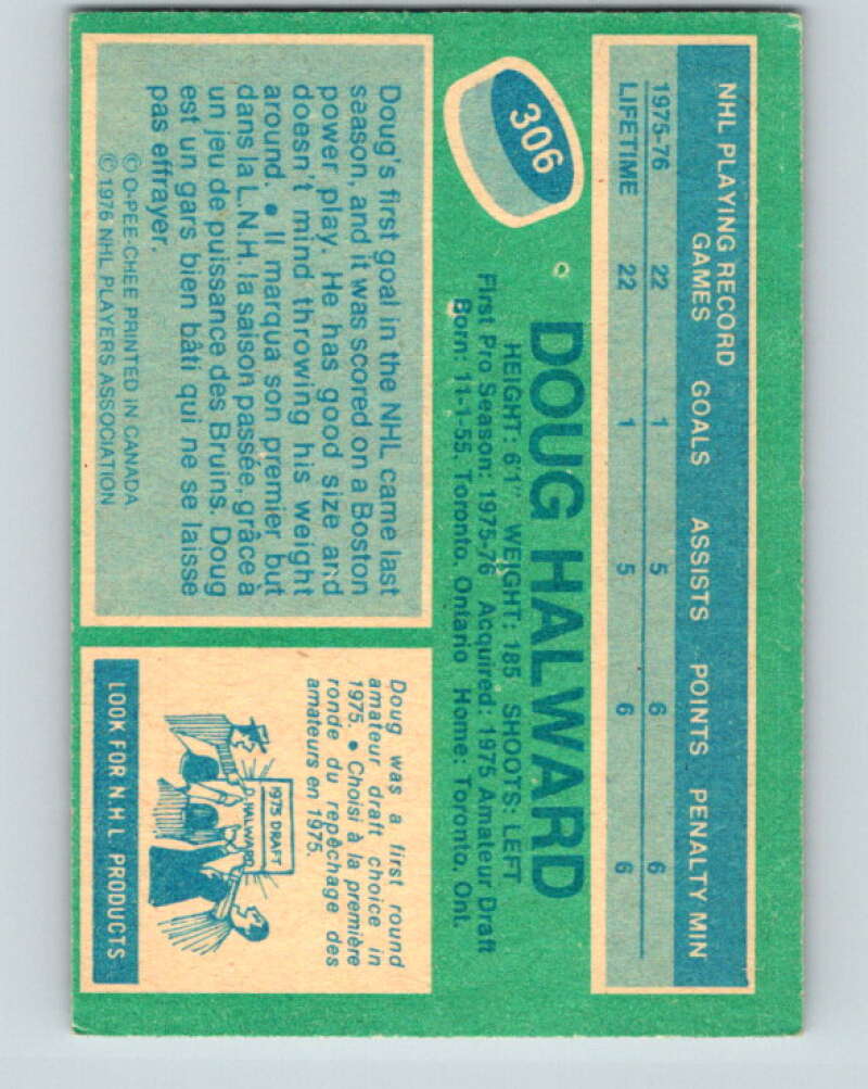 1976-77 OPC #306 Doug Halward RC Rookie Boston Bruins V2271