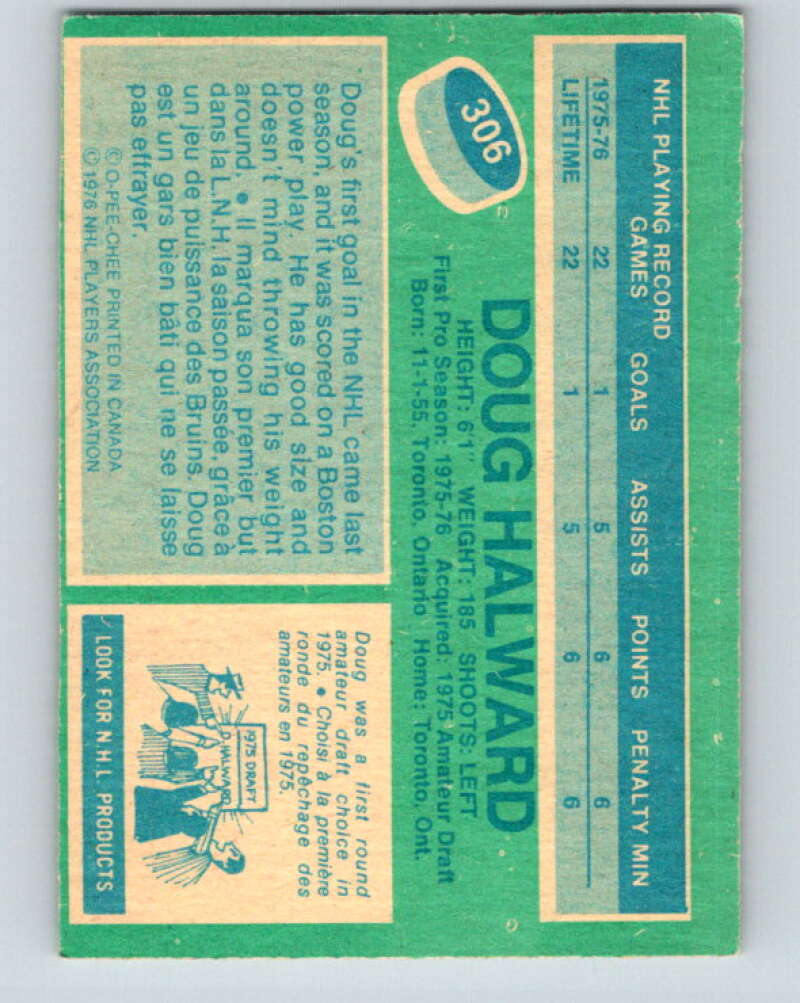 1976-77 OPC #306 Doug Halward RC Rookie Boston Bruins V2273