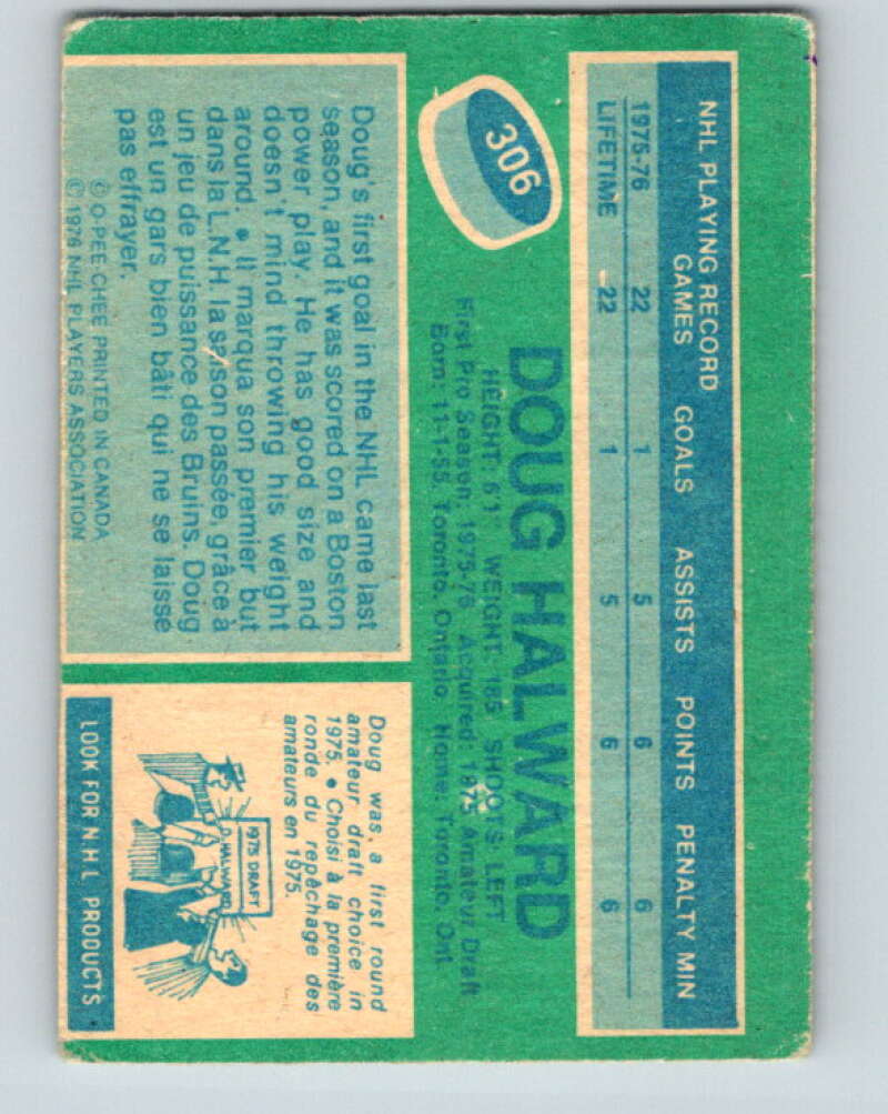 1976-77 OPC #306 Doug Halward RC Rookie Boston Bruins V2274