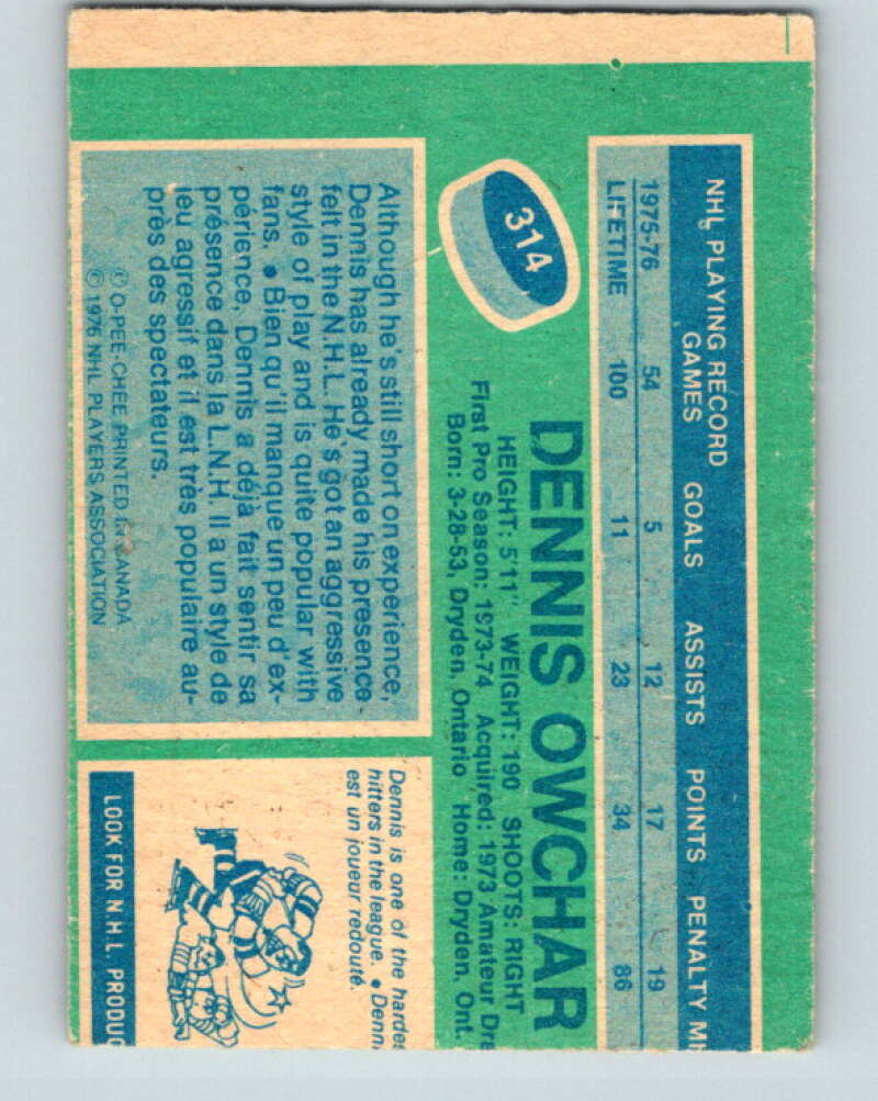 1976-77 OPC #314 Dennis Owchar Pittsburgh Penguins V2282