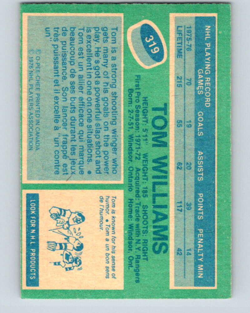 1976-77 O-Pee-Chee #319 Tom Williams Los Angeles Kings V2284