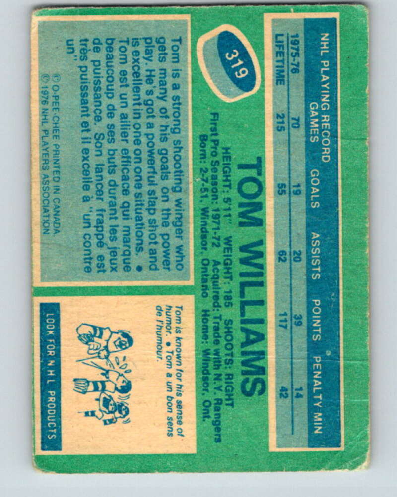 1976-77 O-Pee-Chee #319 Tom Williams Los Angeles Kings V2285