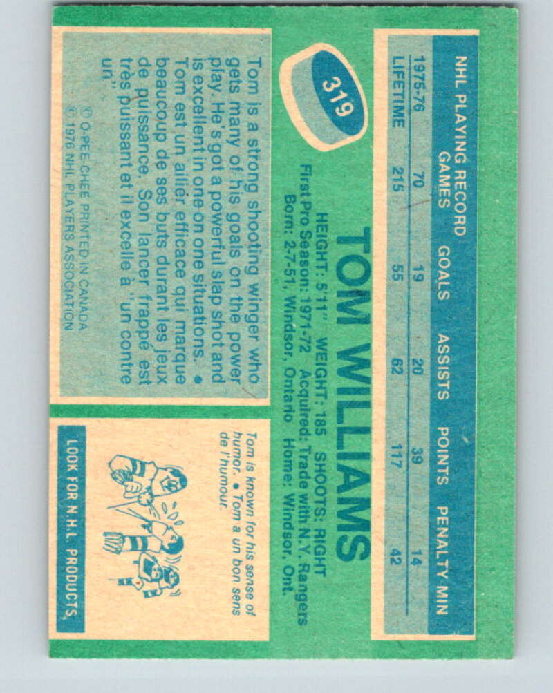1976-77 O-Pee-Chee #319 Tom Williams Los Angeles Kings V2286