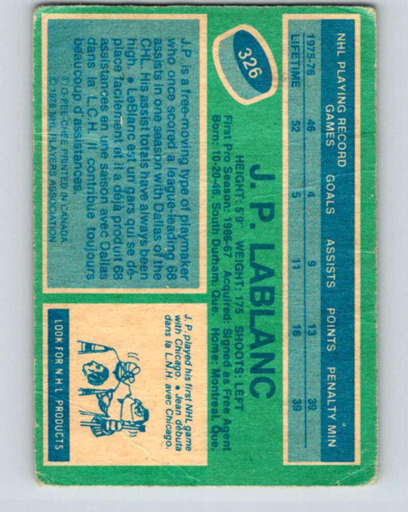 1976-77 O-Pee-Chee #326 Jean-Paul LeBlanc Detroit Red Wings V2293