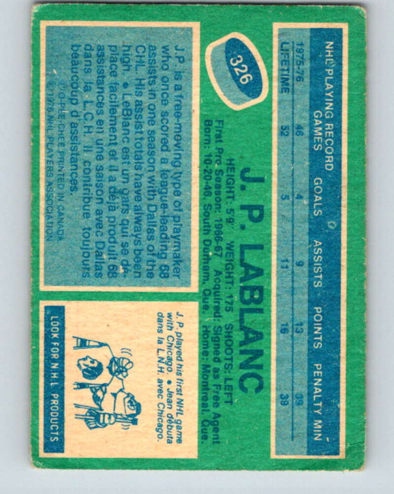 1976-77 O-Pee-Chee #326 Jean-Paul LeBlanc Detroit Red Wings V2294