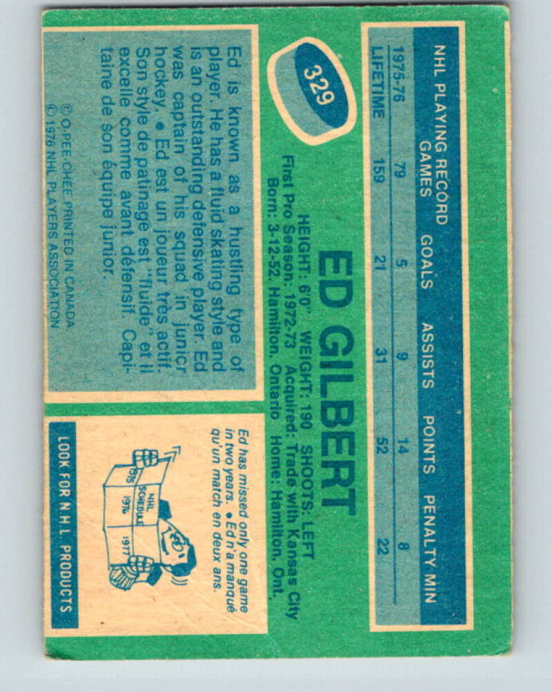 1976-77 O-Pee-Chee #329 Ed Gilbert Pittsburgh Penguins V2295