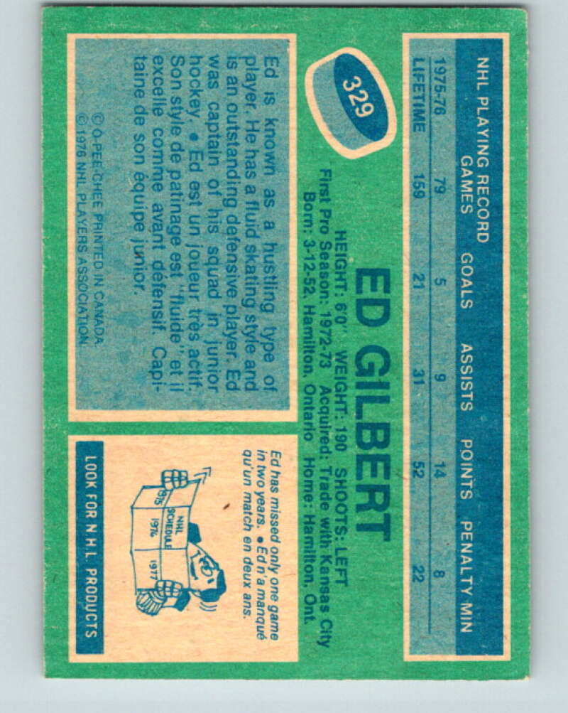 1976-77 O-Pee-Chee #329 Ed Gilbert Pittsburgh Penguins V2296