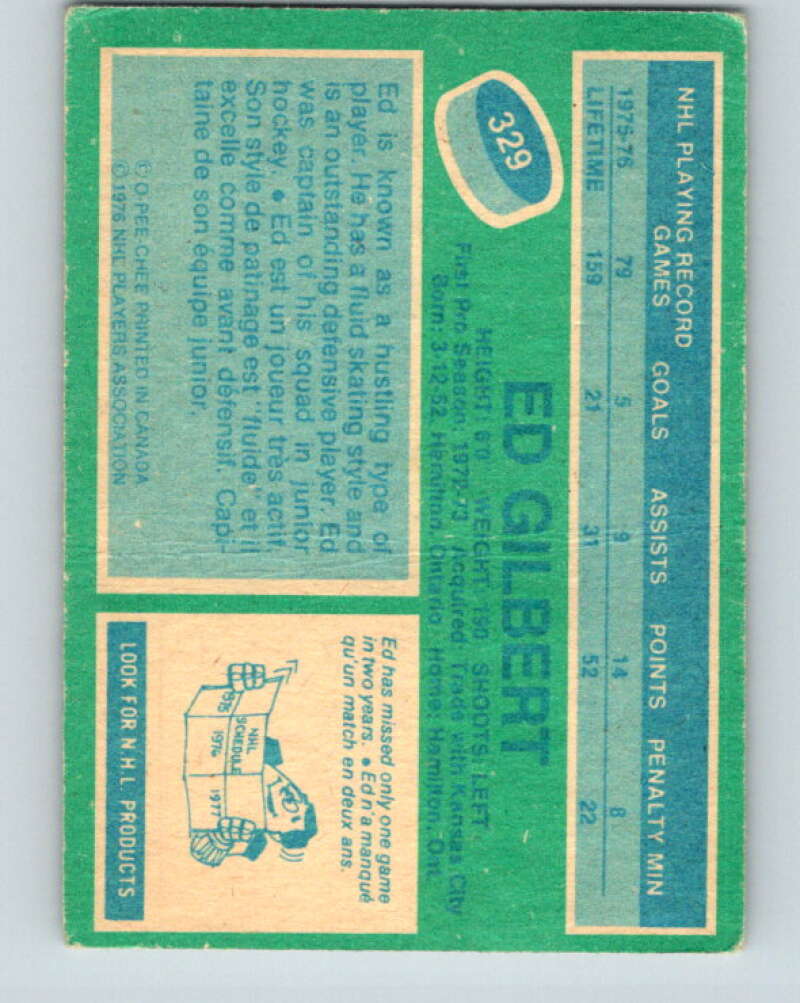 1976-77 O-Pee-Chee #329 Ed Gilbert Pittsburgh Penguins V2298