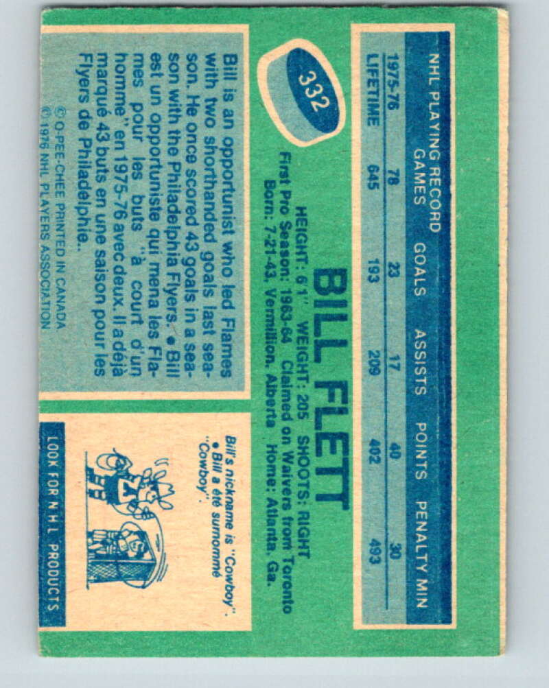 1976-77 O-Pee-Chee #332 Bill Flett Atlanta Flames V2300