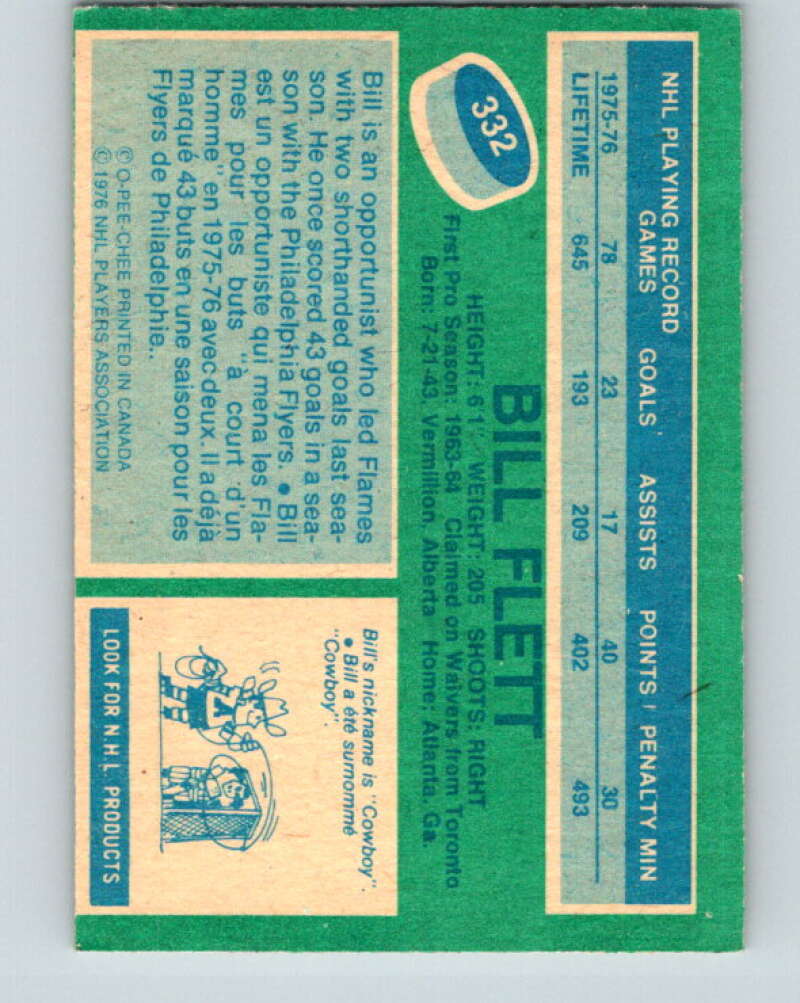 1976-77 O-Pee-Chee #332 Bill Flett Atlanta Flames V2301