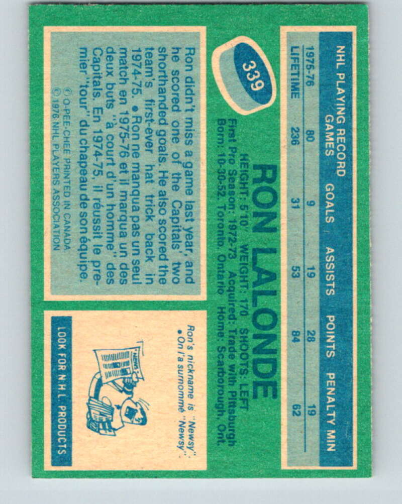 1976-77 O-Pee-Chee #339 Ron Lalonde Washington Capitals V2314