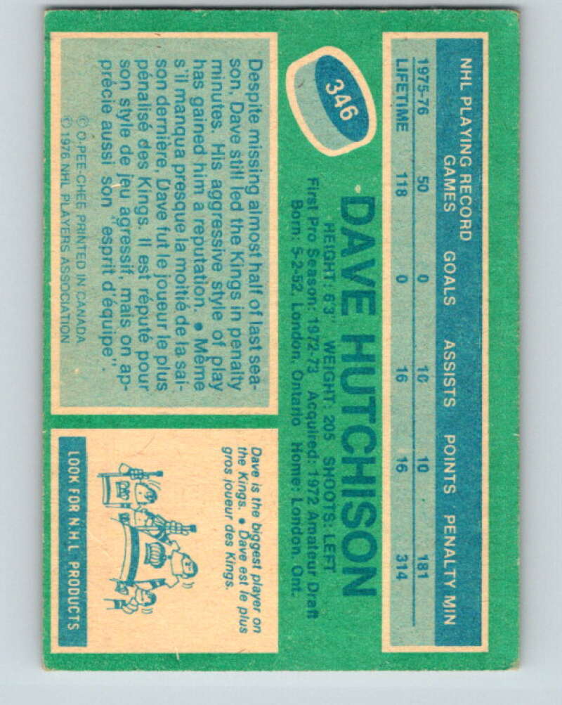 1976-77 O-Pee-Chee #346 Dave Hutchison Los Angeles Kings V2328