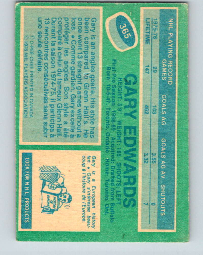 1976-77 O-Pee-Chee #365 Gary Edwards Los Angeles Kings V2354