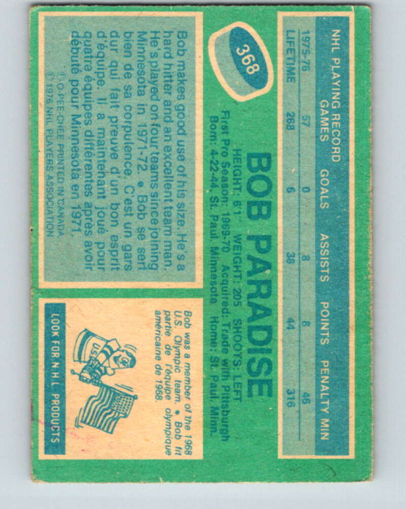 1976-77 O-Pee-Chee #368 Bob Paradise Washington Capitals V2356