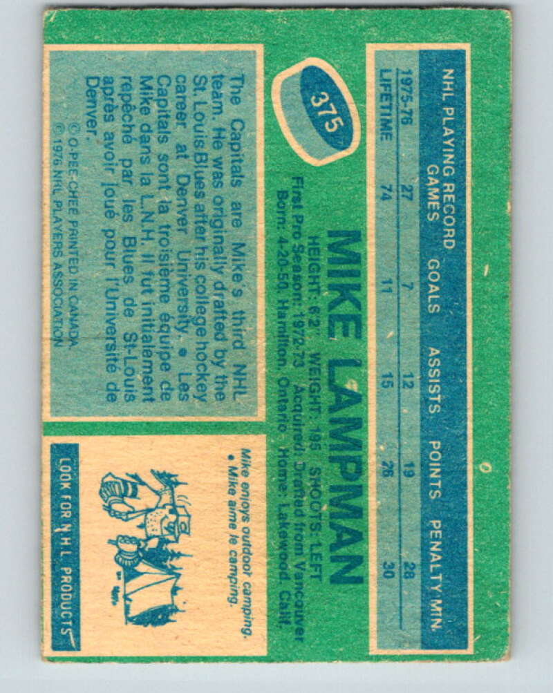 1976-77 O-Pee-Chee #375 Mike Lampman RC Rookie Washington Capitals V2359