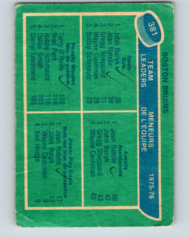 1976-77 O-Pee-Chee #381 Bucyk/Ratelle/Terry O'Reilly Bruins V2370