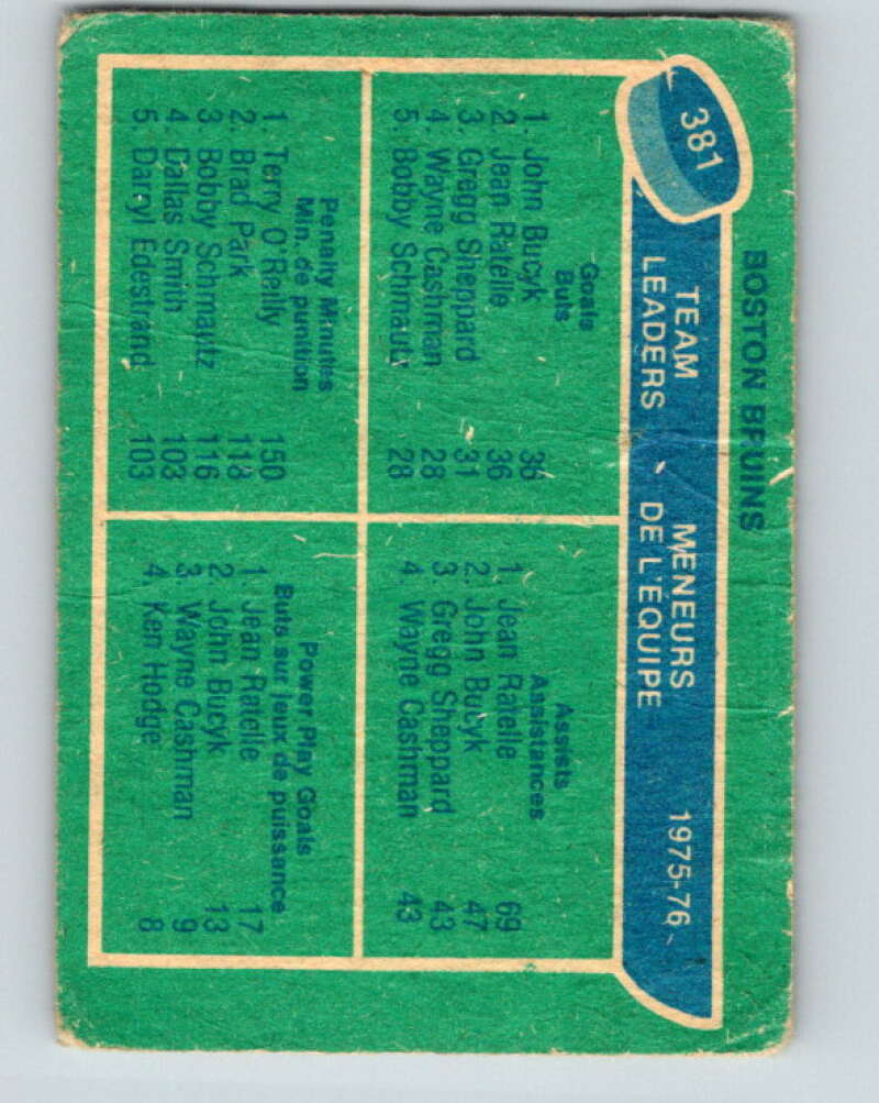 1976-77 O-Pee-Chee #381 Bucyk/Ratelle/Terry O'Reilly Bruins V2371