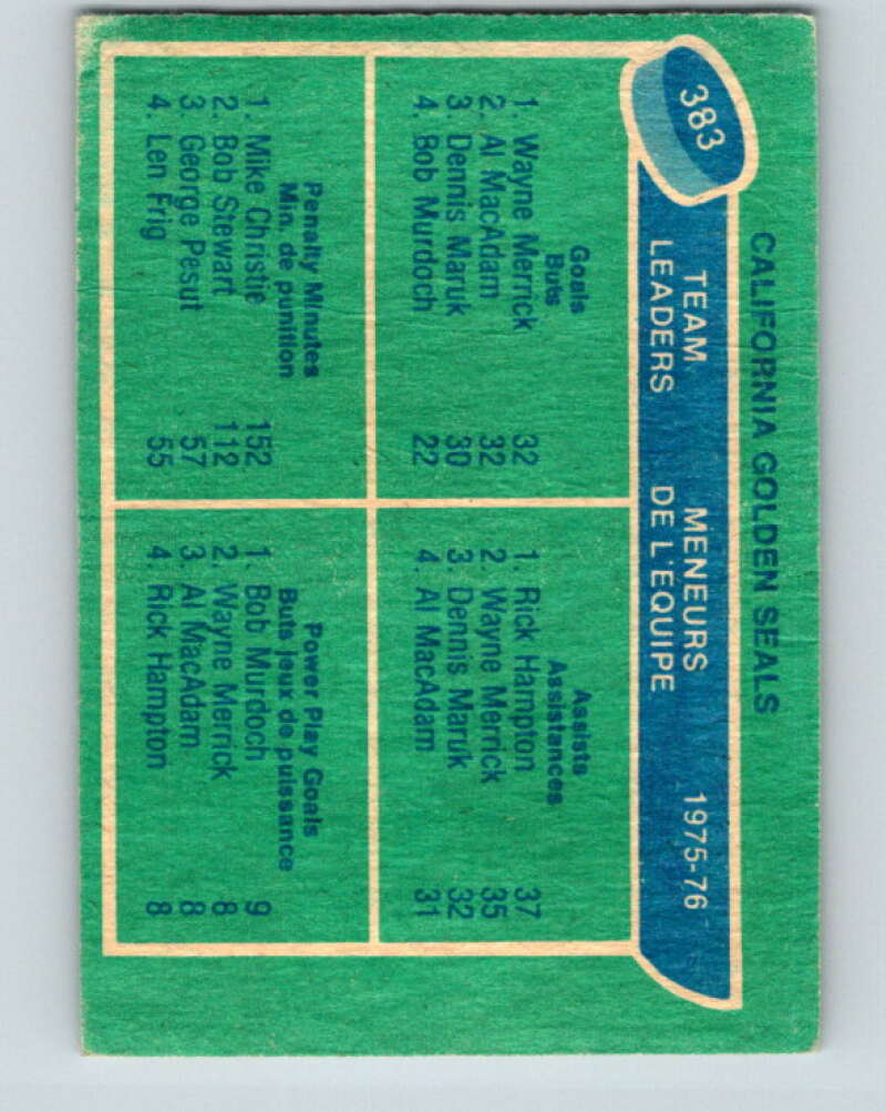 1976-77 O-Pee-Chee #383 Merrick/MacAdam/Rick Hampton + V2372