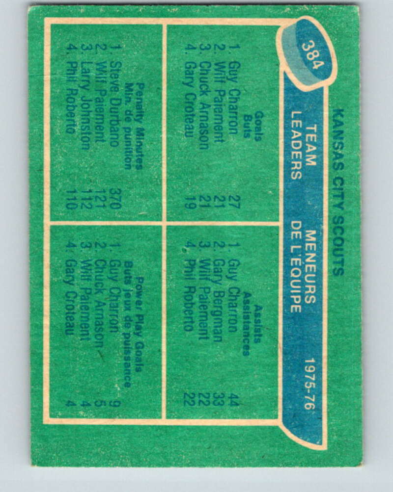 1976-77 O-Pee-Chee #384 Charron/Durbano TL  Kansas City Scouts  V2374