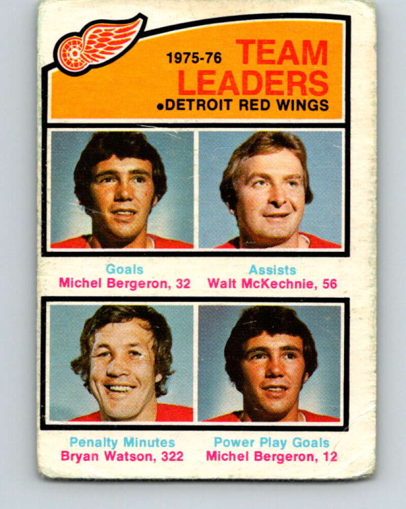 1976-77 O-Pee-Chee #385 Bergeron/ McKechnie/Watson TL Wings V2376