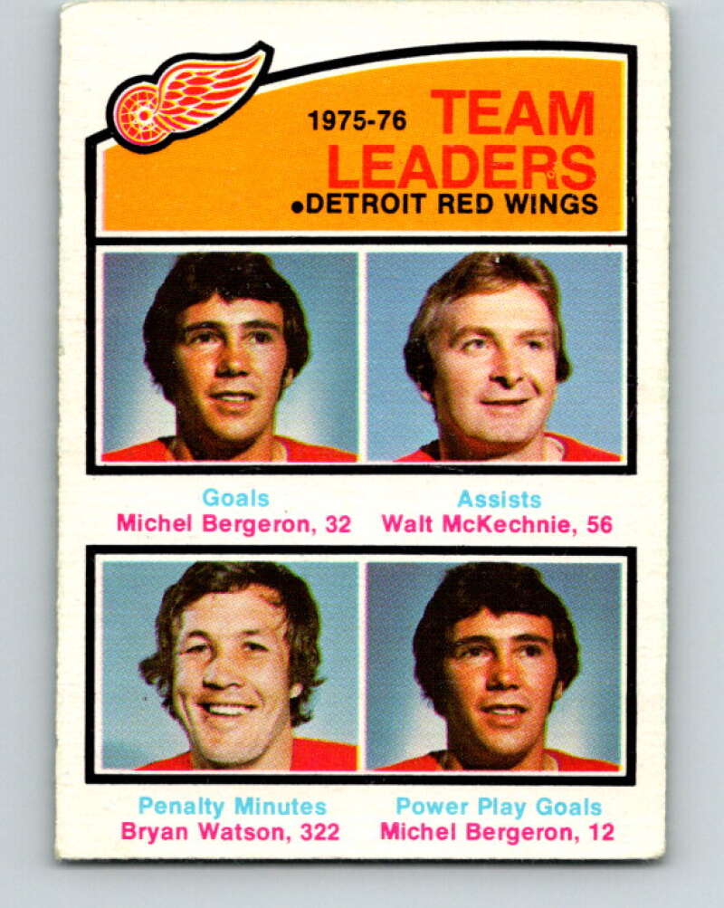 1976-77 O-Pee-Chee #385 Bergeron/ McKechnie/Watson TL Wings V2377