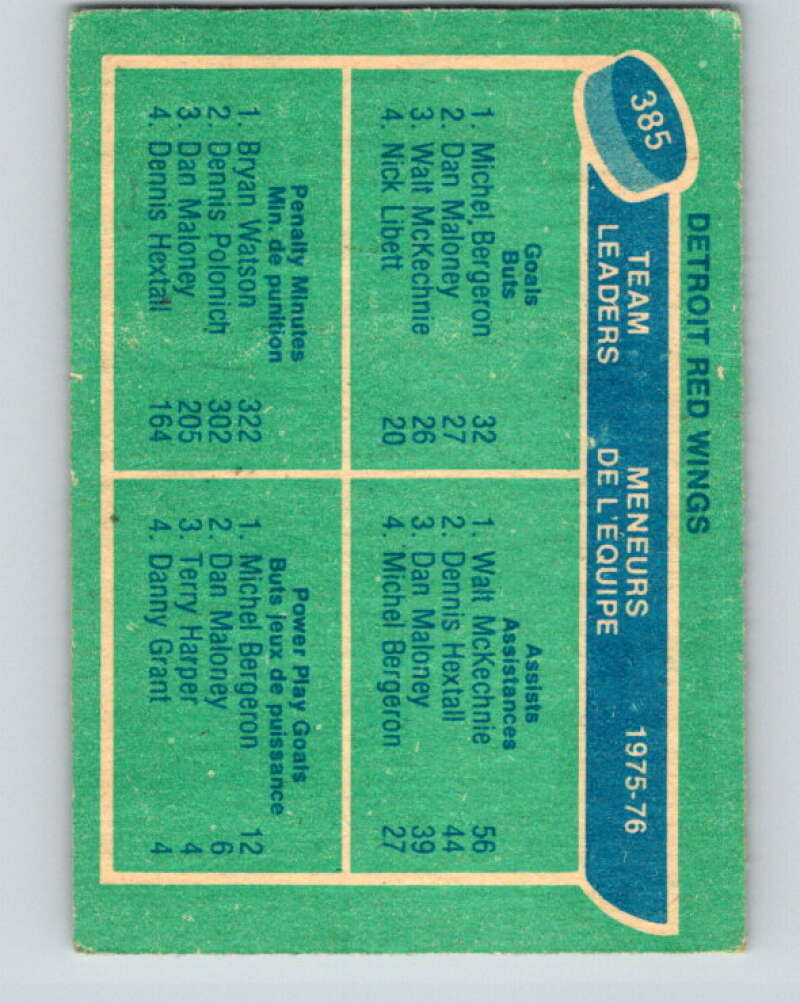 1976-77 O-Pee-Chee #385 Bergeron/ McKechnie/Watson TL Wings V2377