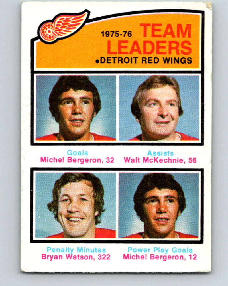 1976-77 O-Pee-Chee #385 Bergeron/ McKechnie/Watson TL Wings V2378