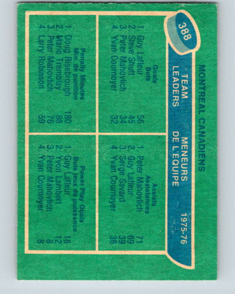 1976-77 O-Pee-Chee #388 Lafleur/Mahovlich/Risebrough TL V2389