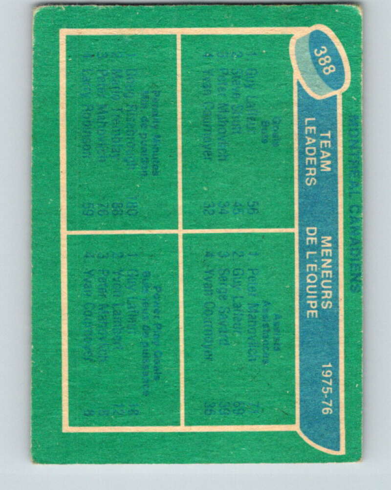 1976-77 O-Pee-Chee #388 Lafleur/Mahovlich/Risebrough TL V2391