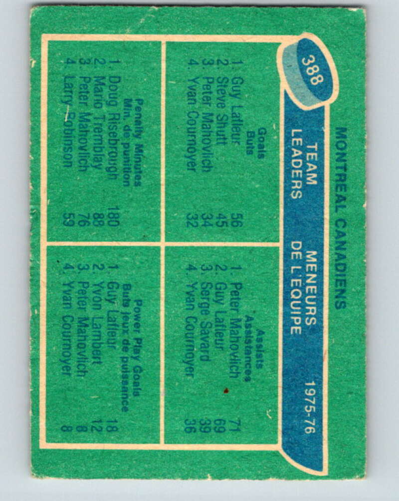 1976-77 O-Pee-Chee #388 Lafleur/Mahovlich/Risebrough TL V2392