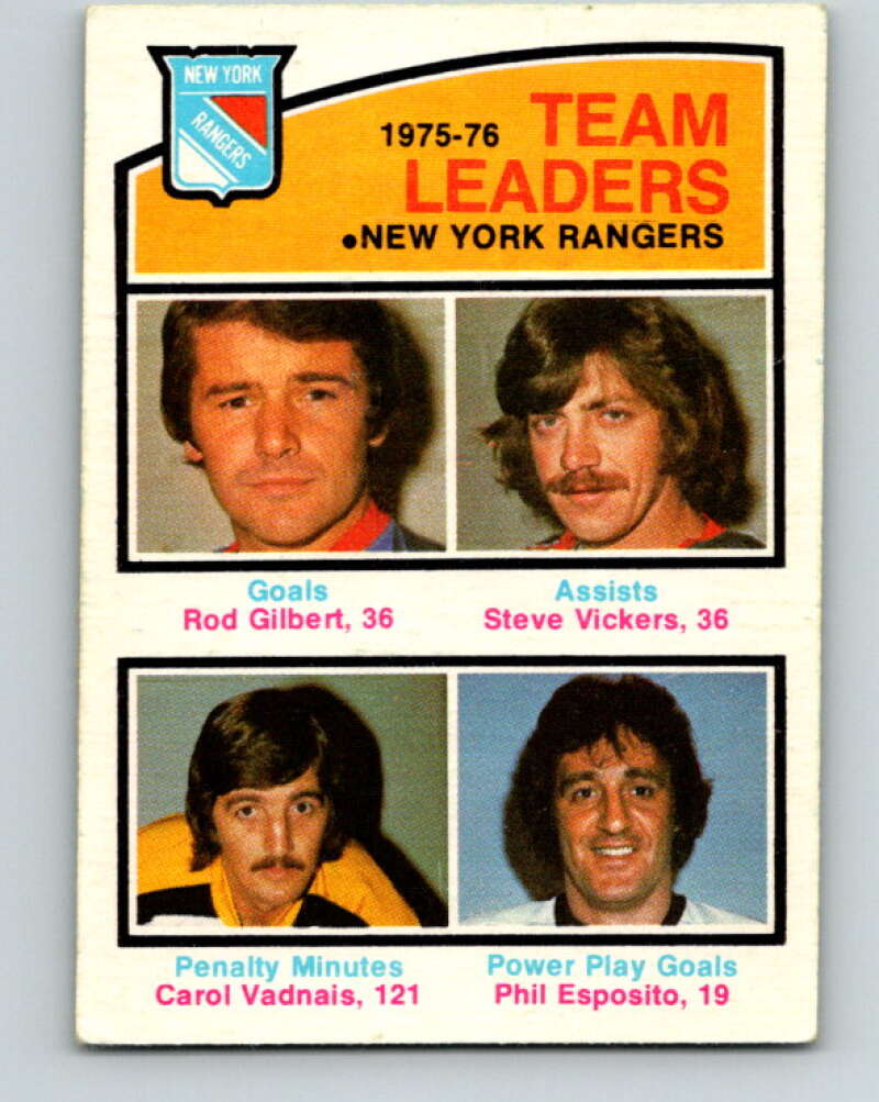 1976-77 O-Pee-Chee #390 Gilbert/Vickers/Vadnais/Esposito TL V2395