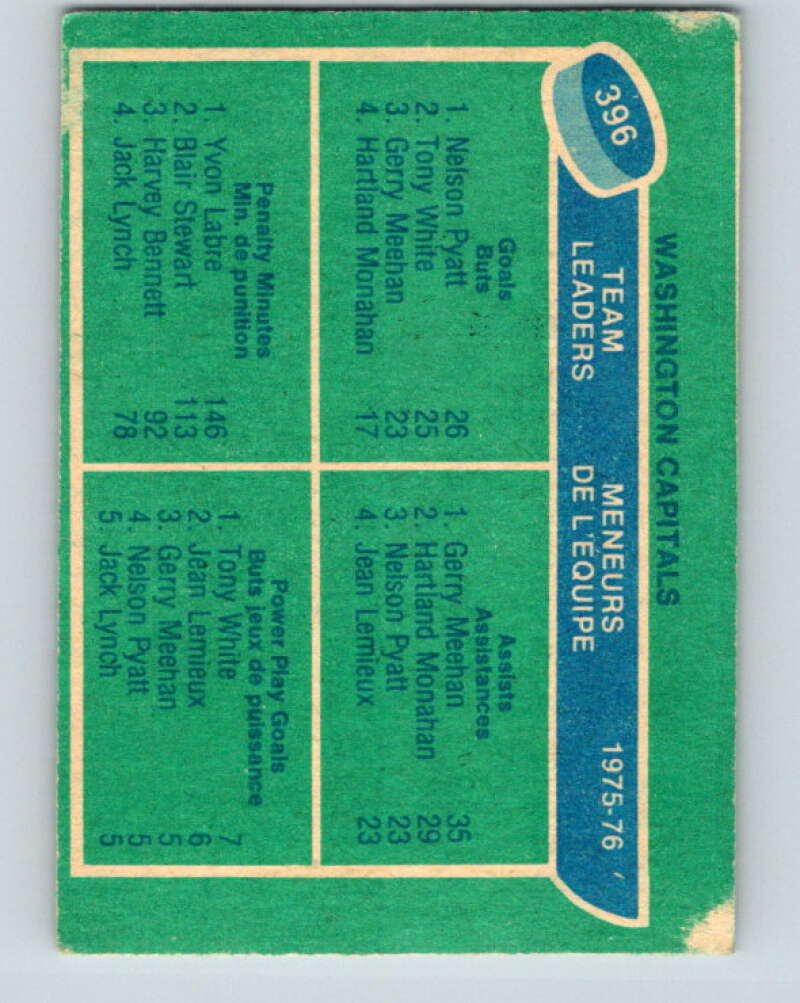 1976-77 O-Pee-Chee #396 Pyatt/Meehan/Labre/White TL Capitals V2411