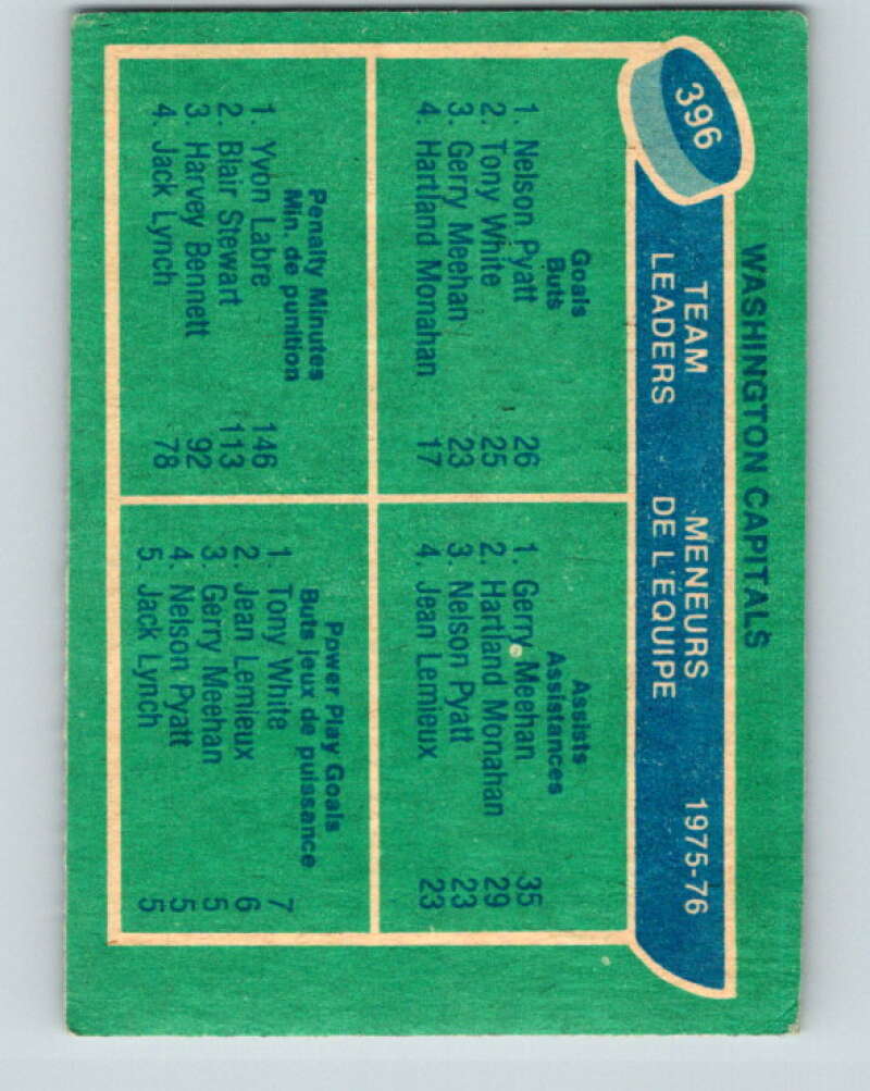 1976-77 O-Pee-Chee #396 Pyatt/Meehan/Labre/White TL Capitals V2412