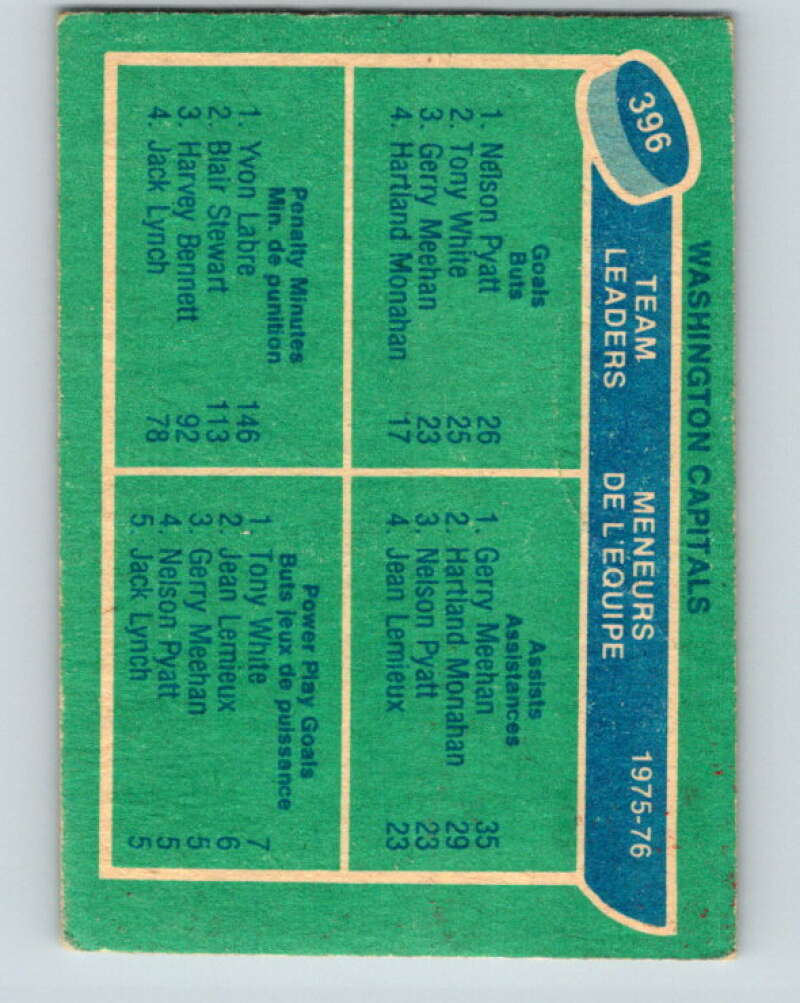 1976-77 O-Pee-Chee #396 Pyatt/Meehan/Labre/White TL Capitals V2414