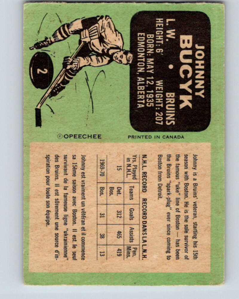 1970-71 O-Pee-Chee #2 Johnny Bucyk Boston Bruins V2417