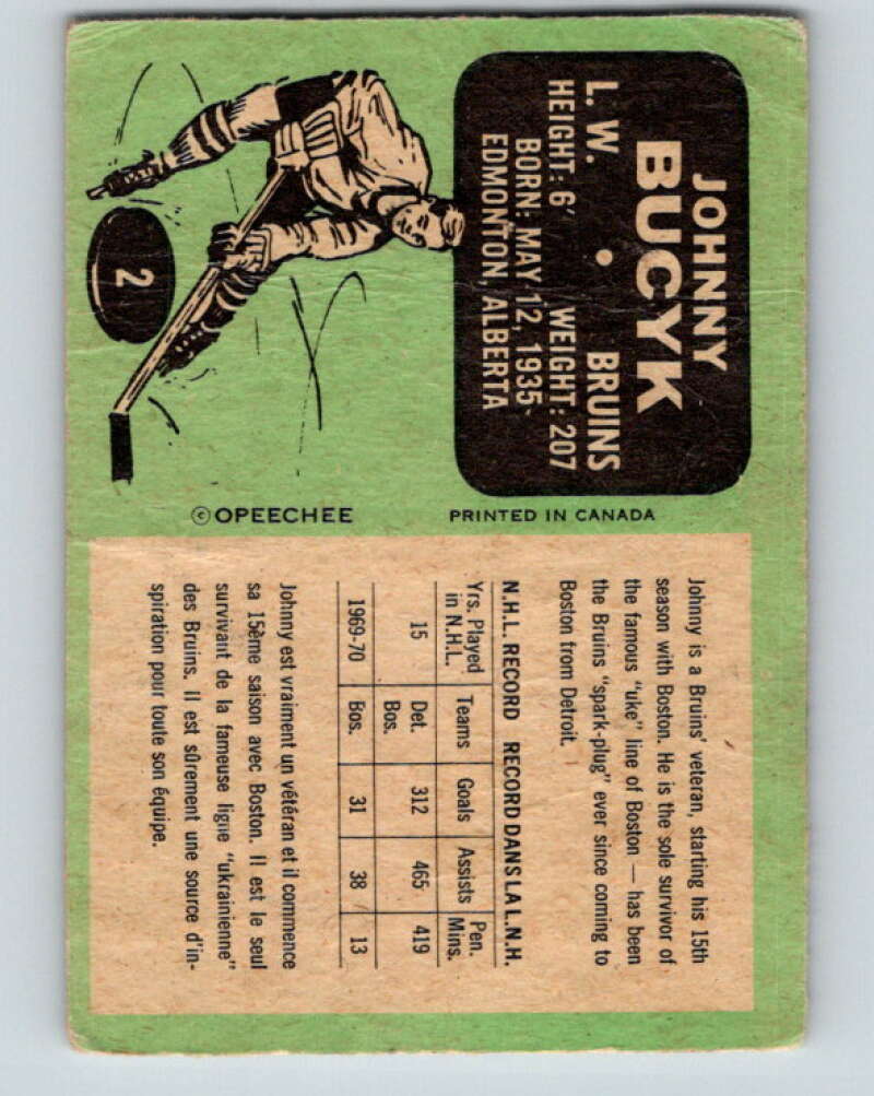 1970-71 O-Pee-Chee #2 Johnny Bucyk Boston Bruins V2418