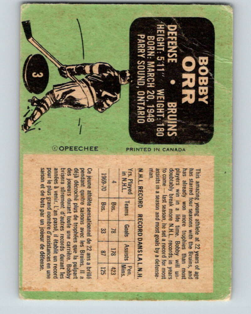 1970-71 O-Pee-Chee #3 Bobby Orr Boston Bruins V2419