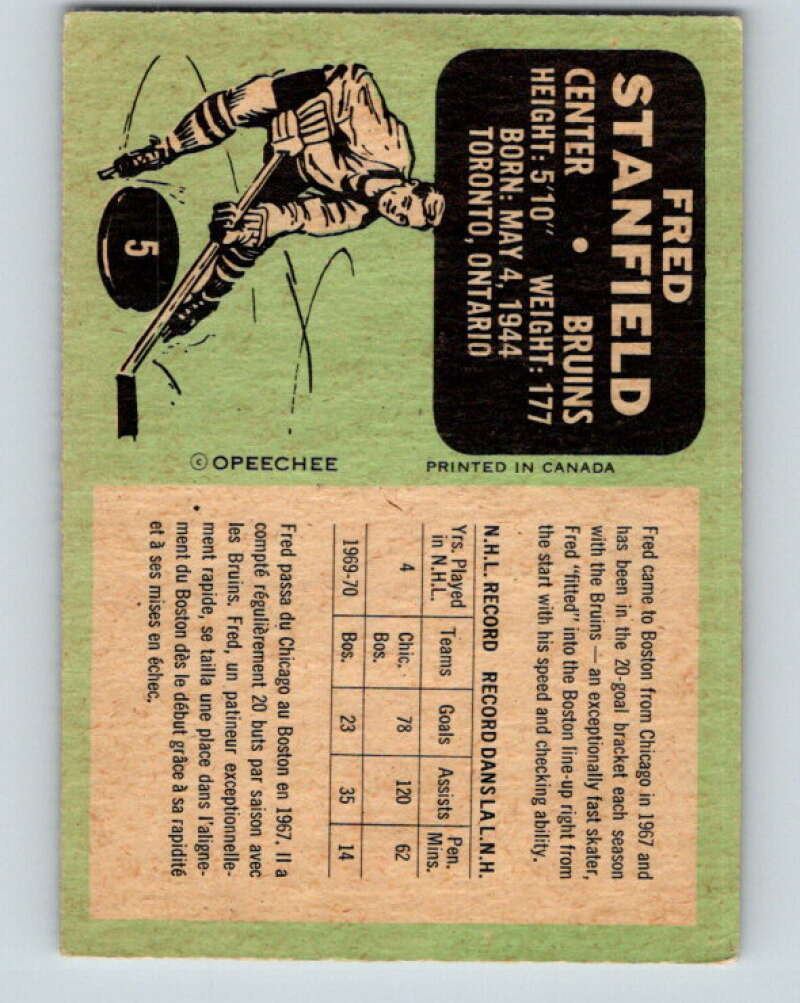 1970-71 O-Pee-Chee #5 Fred Stanfield Boston Bruins V2424