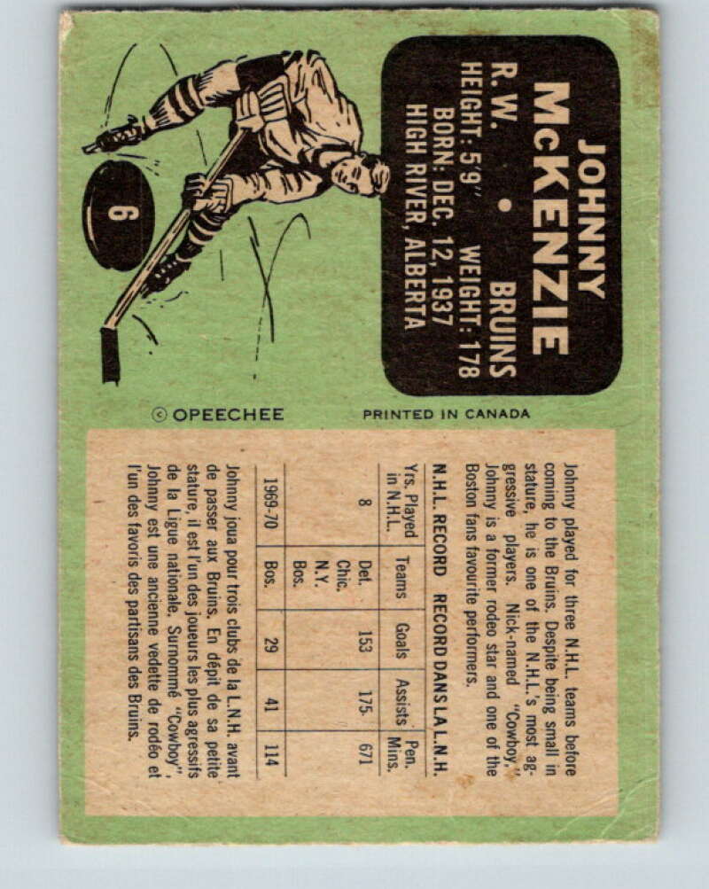 1970-71 O-Pee-Chee #6 John McKenzie Boston Bruins V2425