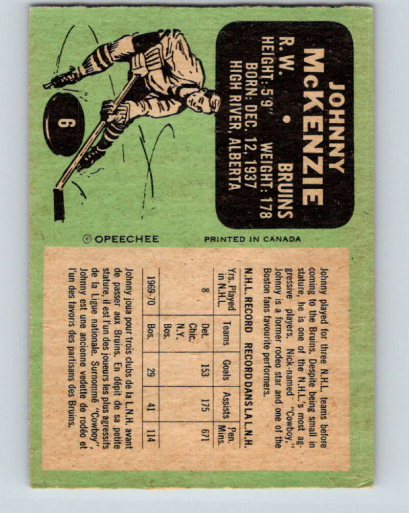 1970-71 O-Pee-Chee #6 John McKenzie Boston Bruins V2426