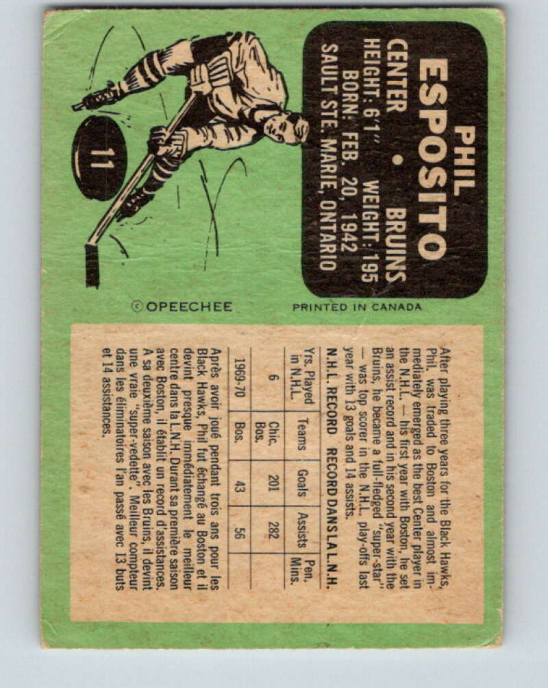 1970-71 O-Pee-Chee #11 Phil Esposito Boston Bruins V2438